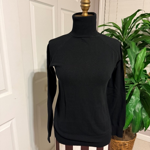 Zara Knit Turtleneck Shirt M Black Sweater Womens Long Sleeve Cotton Blend - Picture 1 of 8